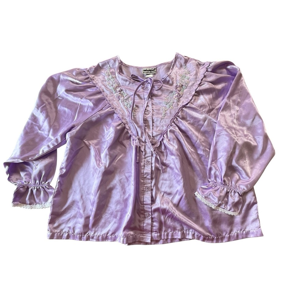 Vtg Anthony Richards Bed Jacket Sleep Top Embroidered Granny Cottagecore Large